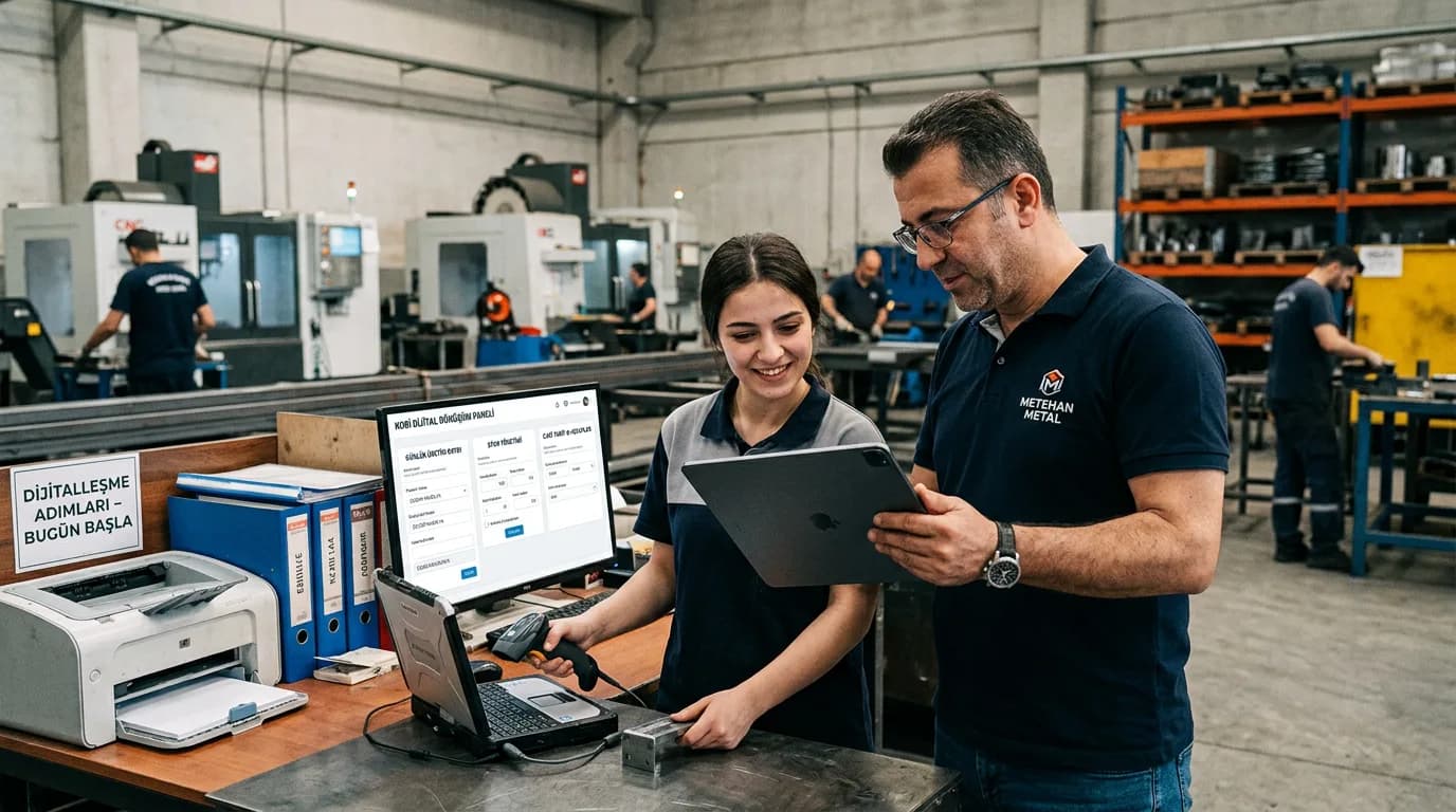 KOBİ fabrikada dijitalleşmeye nereden başlanır? — fabrika veya ofis ortamında uygulama görseli