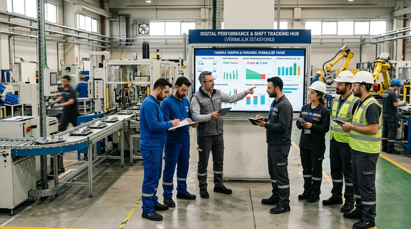 Fabrikalarda Vardiya ve Personel Verimliliği Takibi - fabrika veya ofis ortamında uygulama görseli