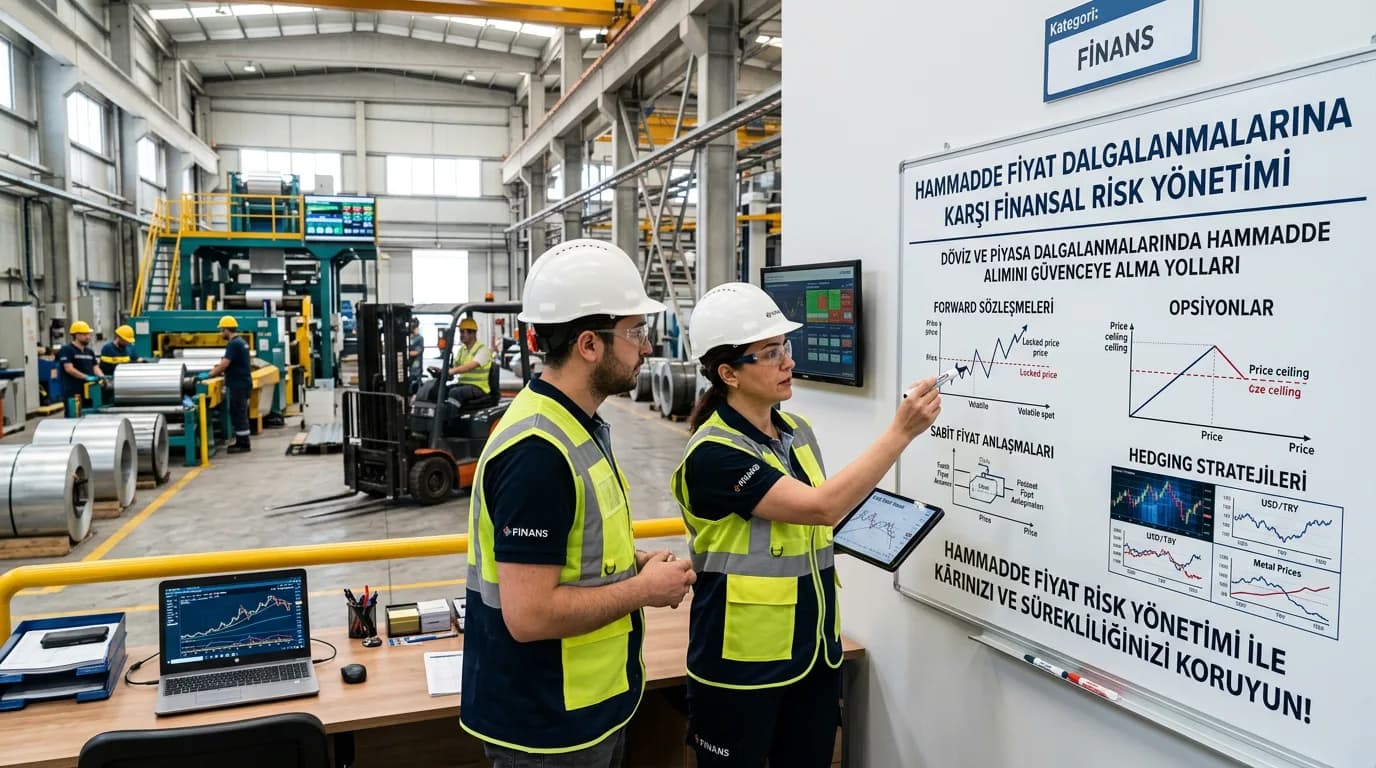 Hammadde Fiyat Dalgalanmalarına Karşı Finansal Risk Yönetimi, fabrika veya ofis ortamında uygulama görseli