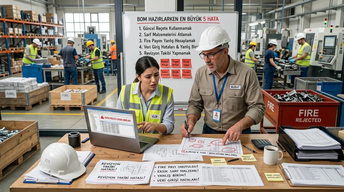 Üretim Reçetesi (BOM) Hazırlarken Yapılan En Büyük 5 Hata fabrika veya ofis ortamında uygulama görseli